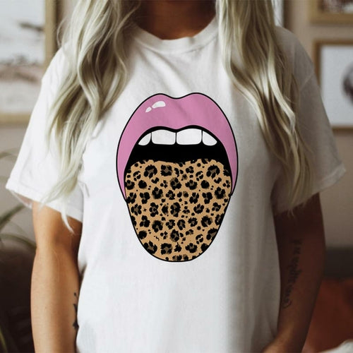 Leopard Tongue Pink Lips T-Shirt