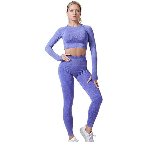 Women Vital Seamless Yoga Set Gym Clothing Fitness Leggings+Cropped Sh