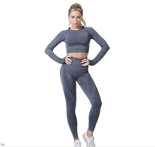 Women Vital Seamless Yoga Set Gym Clothing Fitness Leggings+Cropped Sh