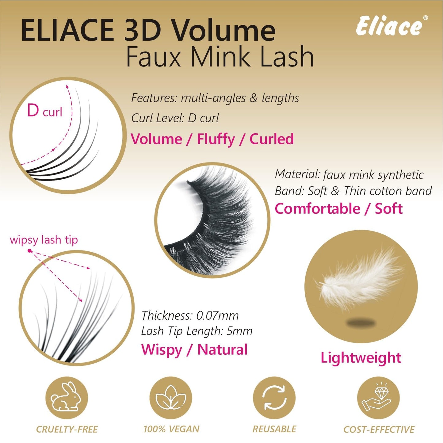 Eliace Eyelashes, 50 Pairs 5 Styles Faux Mink Lashes Natural Look Wispy Fluffy Handmade Cat Eye lashes Pack False Eyelashes Set, Comfortable & Lightweight Fake Lashes Strips,Makeup Fake Eyelashes Pack