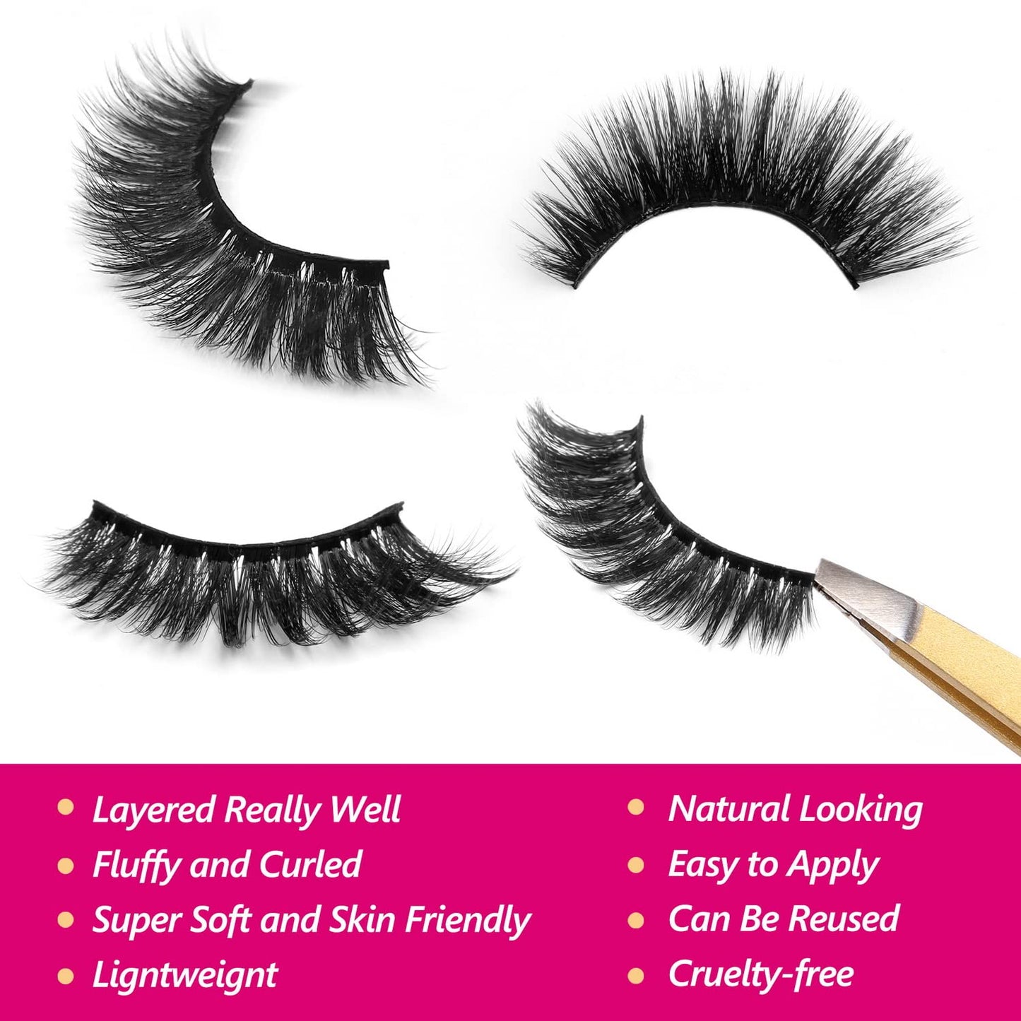 Eliace Eyelashes, 50 Pairs 5 Styles Faux Mink Lashes Natural Look Wispy Fluffy Handmade Cat Eye lashes Pack False Eyelashes Set, Comfortable & Lightweight Fake Lashes Strips,Makeup Fake Eyelashes Pack