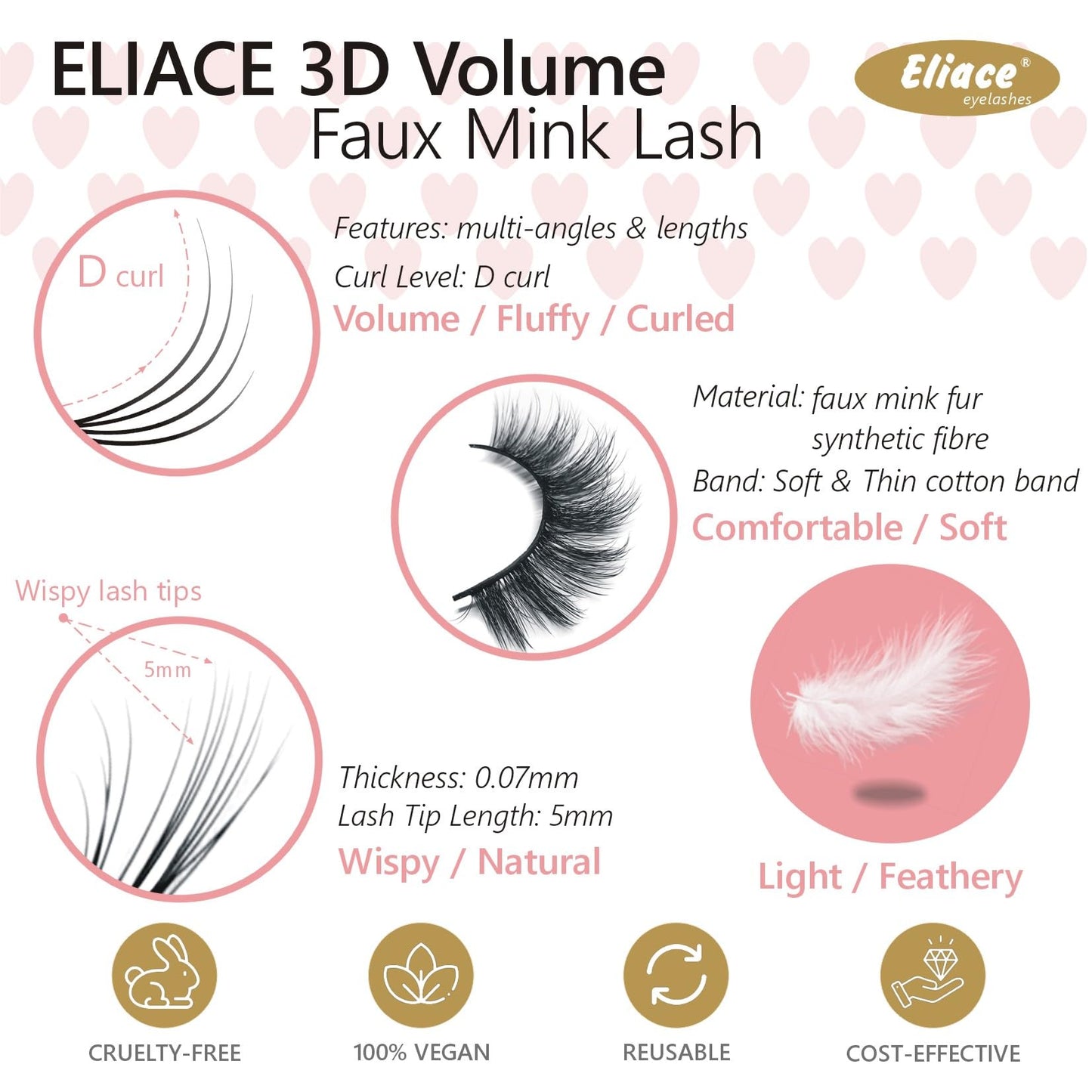 Eliace Eyelashes, 50 Pairs 5 Styles Faux Mink Lashes Natural Look Wispy Fluffy Handmade Cat Eye lashes Pack False Eyelashes Set, Comfortable & Lightweight Fake Lashes Strips,Makeup Fake Eyelashes Pack