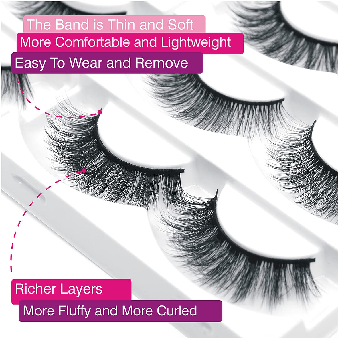 Eliace Eyelashes, 50 Pairs 5 Styles Faux Mink Lashes Natural Look Wispy Fluffy Handmade Cat Eye lashes Pack False Eyelashes Set, Comfortable & Lightweight Fake Lashes Strips,Makeup Fake Eyelashes Pack