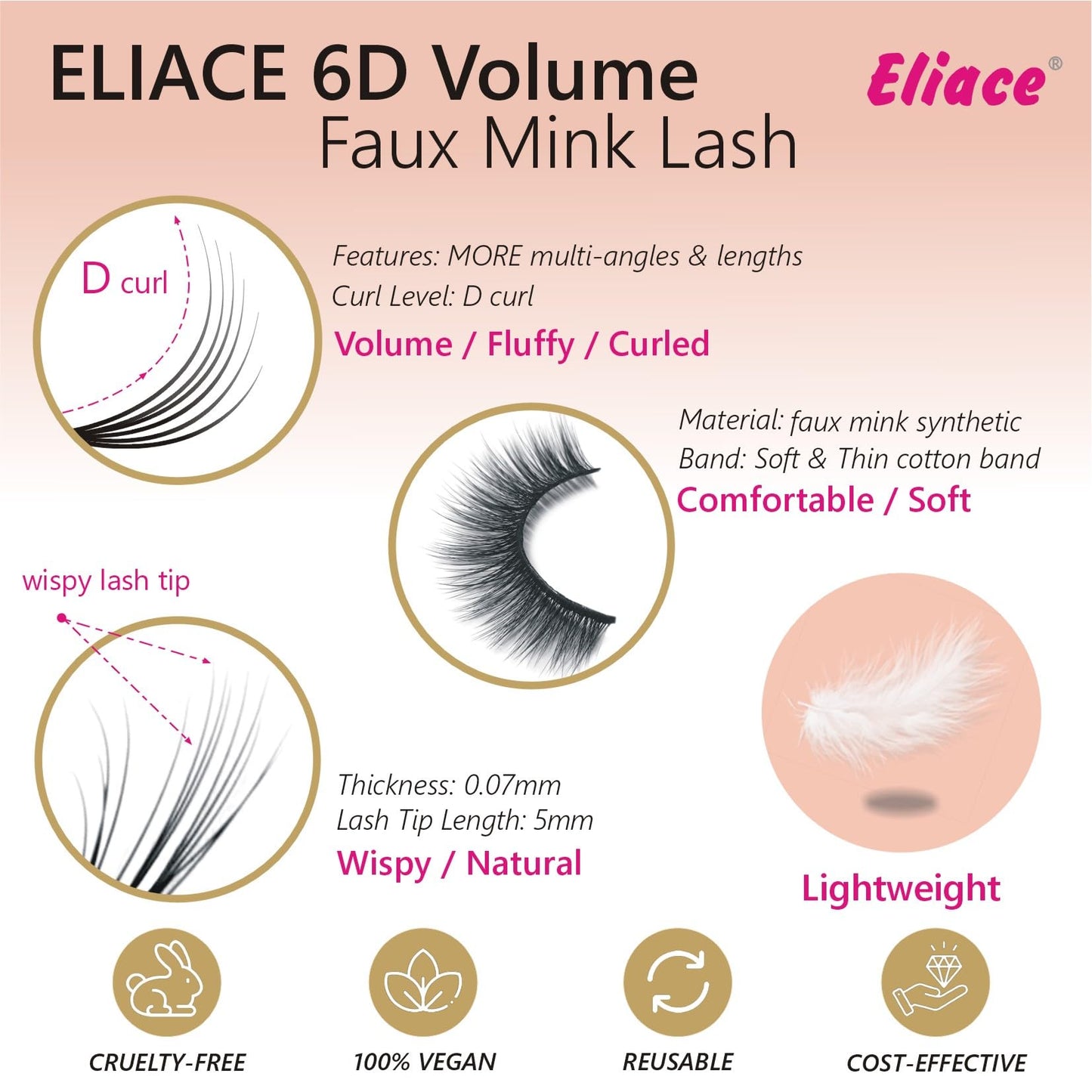 Eliace Eyelashes, 50 Pairs 5 Styles Faux Mink Lashes Natural Look Wispy Fluffy Handmade Cat Eye lashes Pack False Eyelashes Set, Comfortable & Lightweight Fake Lashes Strips,Makeup Fake Eyelashes Pack