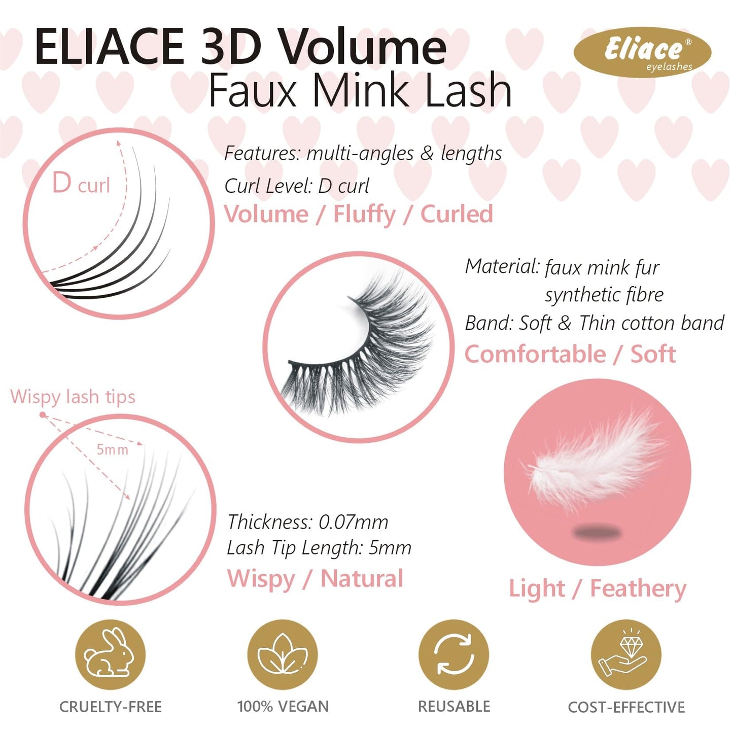 Eliace Eyelashes, 50 Pairs 5 Styles Faux Mink Lashes Natural Look Wispy Fluffy Handmade Cat Eye lashes Pack False Eyelashes Set, Comfortable & Lightweight Fake Lashes Strips,Makeup Fake Eyelashes Pack