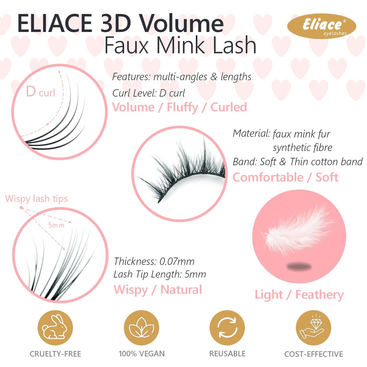 Eliace Eyelashes, 50 Pairs 5 Styles Faux Mink Lashes Natural Look Wispy Fluffy Handmade Cat Eye lashes Pack False Eyelashes Set, Comfortable & Lightweight Fake Lashes Strips,Makeup Fake Eyelashes Pack