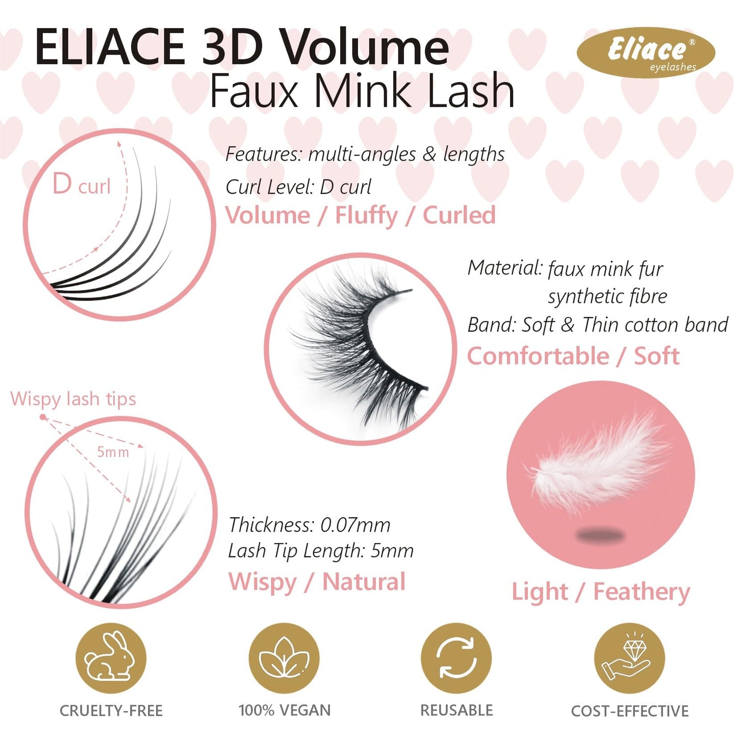 Eliace Eyelashes, 50 Pairs 5 Styles Faux Mink Lashes Natural Look Wispy Fluffy Handmade Cat Eye lashes Pack False Eyelashes Set, Comfortable & Lightweight Fake Lashes Strips,Makeup Fake Eyelashes Pack