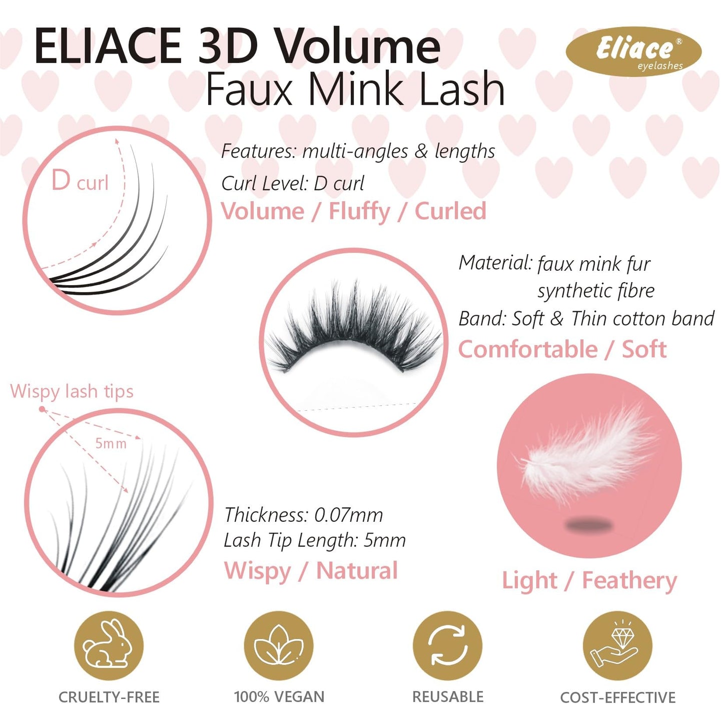 Eliace Eyelashes, 50 Pairs 5 Styles Faux Mink Lashes Natural Look Wispy Fluffy Handmade Cat Eye lashes Pack False Eyelashes Set, Comfortable & Lightweight Fake Lashes Strips,Makeup Fake Eyelashes Pack