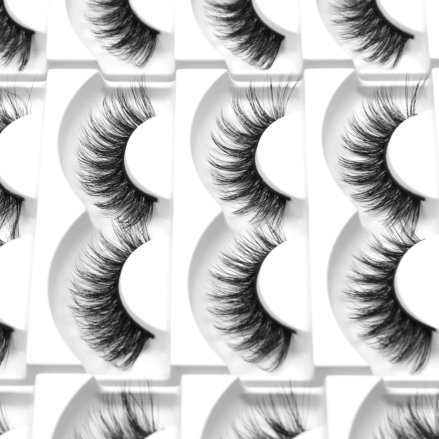 Eliace Eyelashes, 50 Pairs 5 Styles Faux Mink Lashes Natural Look Wispy Fluffy Handmade Cat Eye lashes Pack False Eyelashes Set, Comfortable & Lightweight Fake Lashes Strips,Makeup Fake Eyelashes Pack