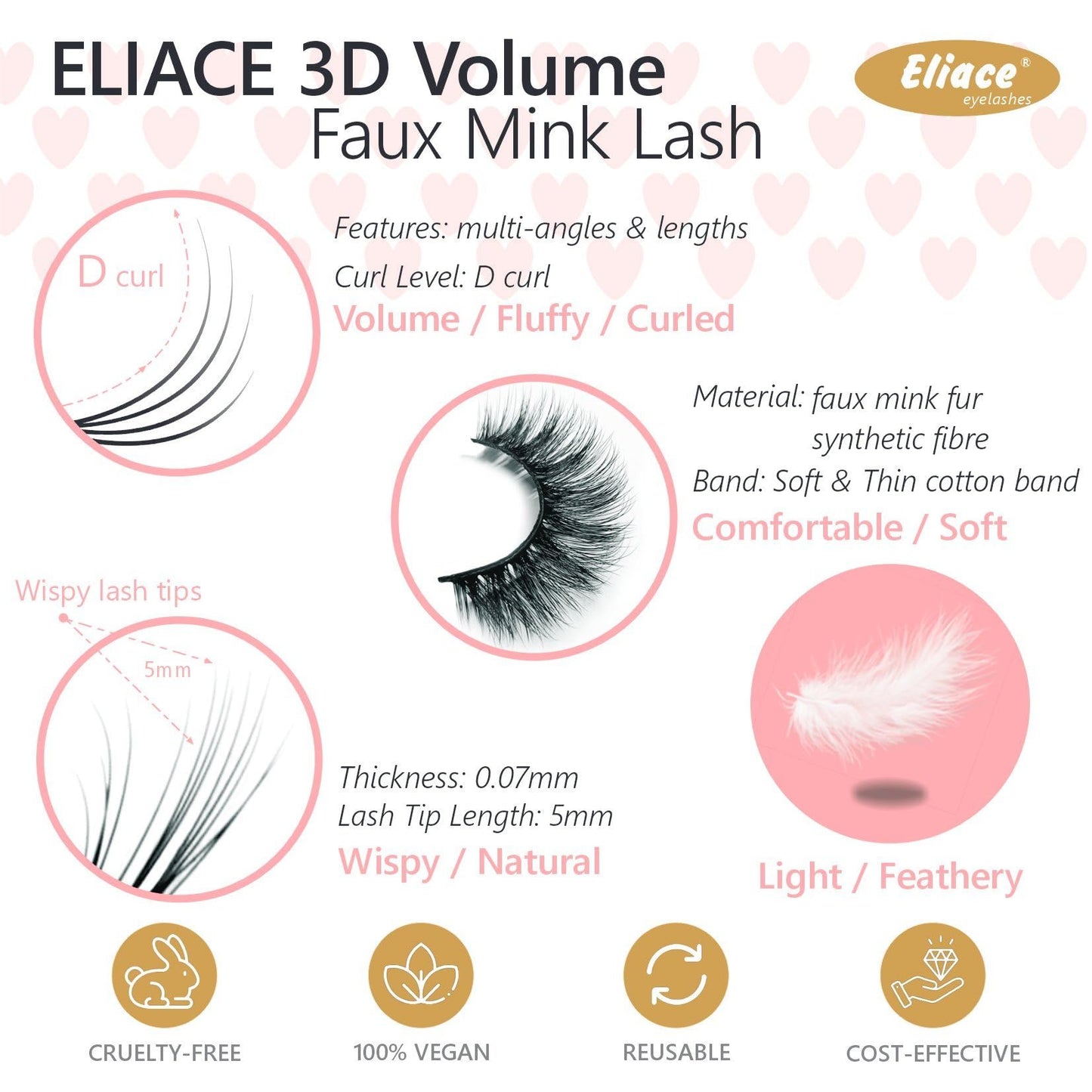 Eliace Eyelashes, 50 Pairs 5 Styles Faux Mink Lashes Natural Look Wispy Fluffy Handmade Cat Eye lashes Pack False Eyelashes Set, Comfortable & Lightweight Fake Lashes Strips,Makeup Fake Eyelashes Pack