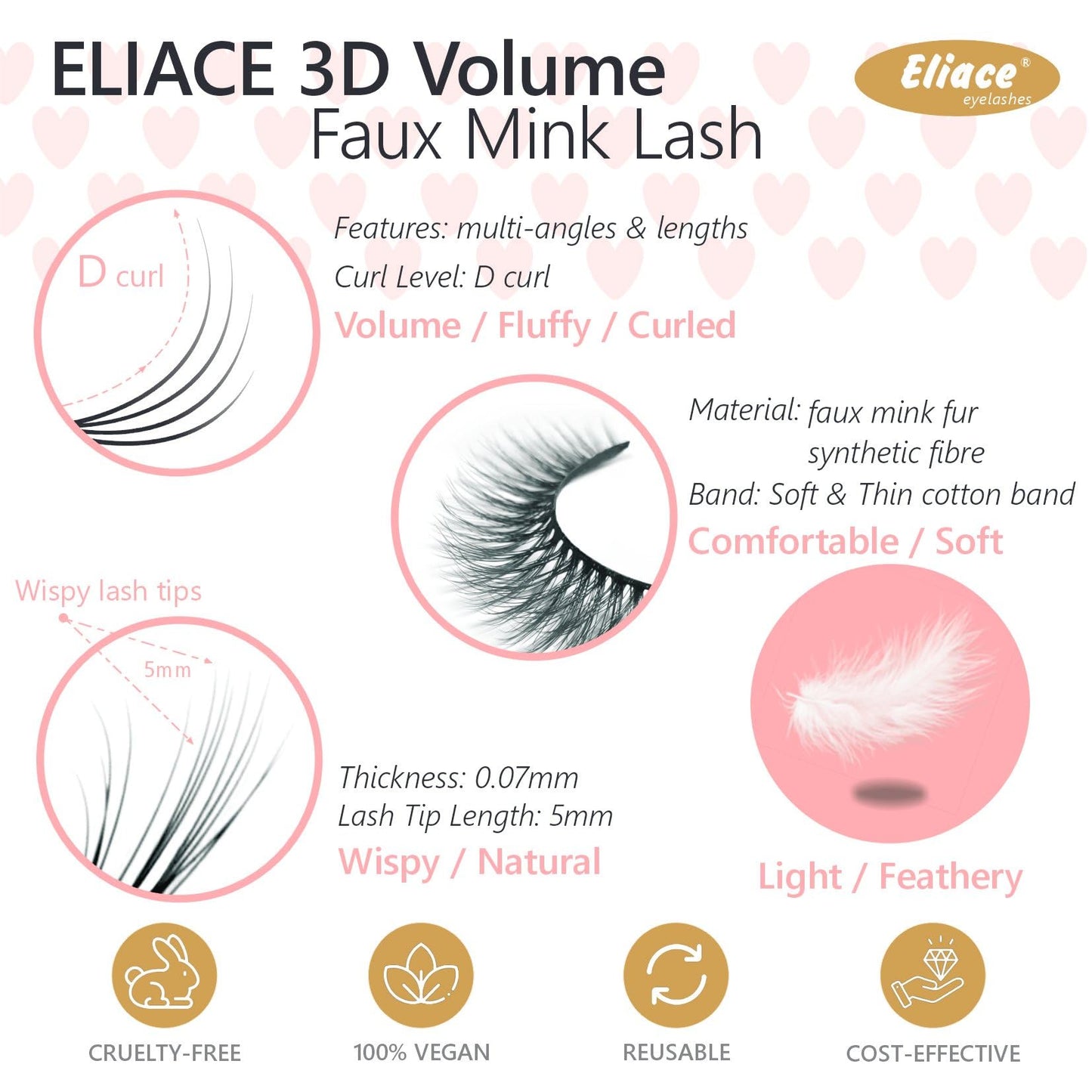 Eliace Eyelashes, 50 Pairs 5 Styles Faux Mink Lashes Natural Look Wispy Fluffy Handmade Cat Eye lashes Pack False Eyelashes Set, Comfortable & Lightweight Fake Lashes Strips,Makeup Fake Eyelashes Pack