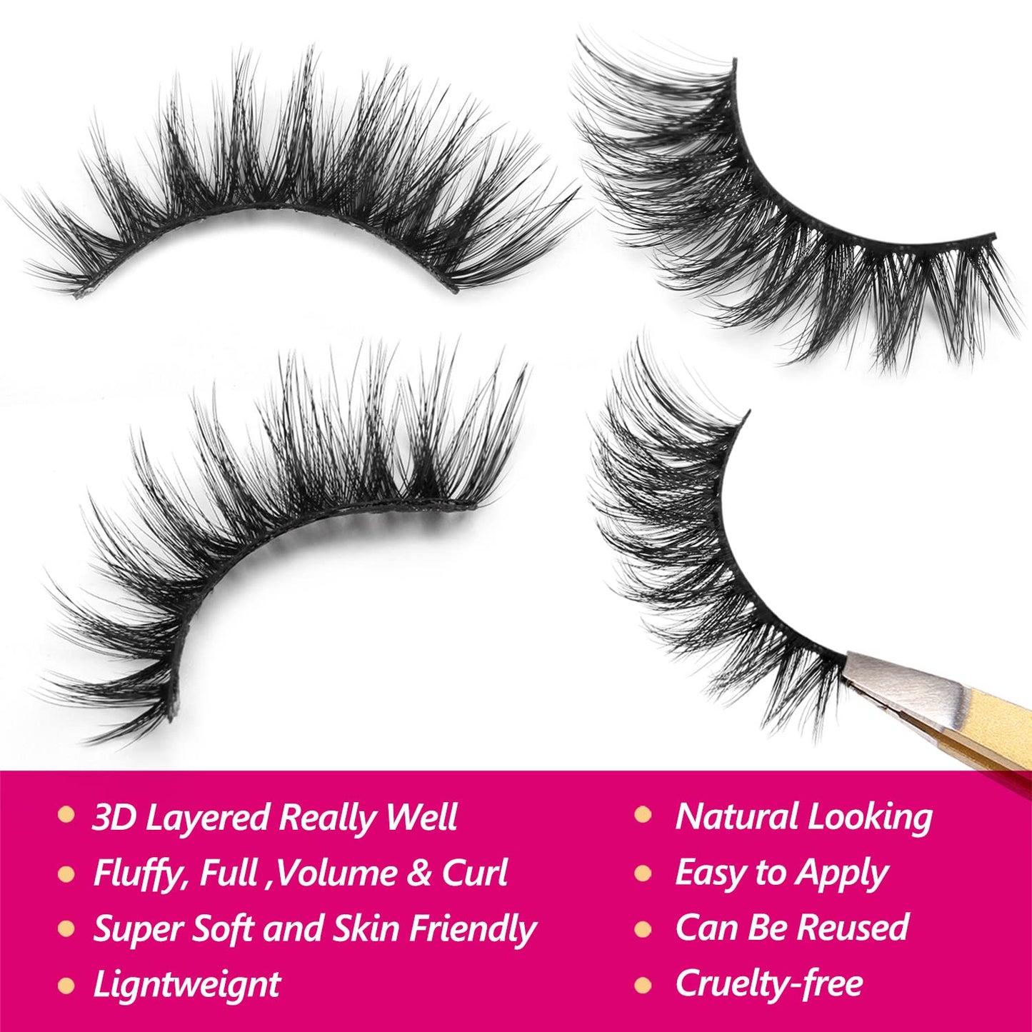 Eliace Eyelashes, 50 Pairs 5 Styles Faux Mink Lashes Natural Look Wispy Fluffy Handmade Cat Eye lashes Pack False Eyelashes Set, Comfortable & Lightweight Fake Lashes Strips,Makeup Fake Eyelashes Pack