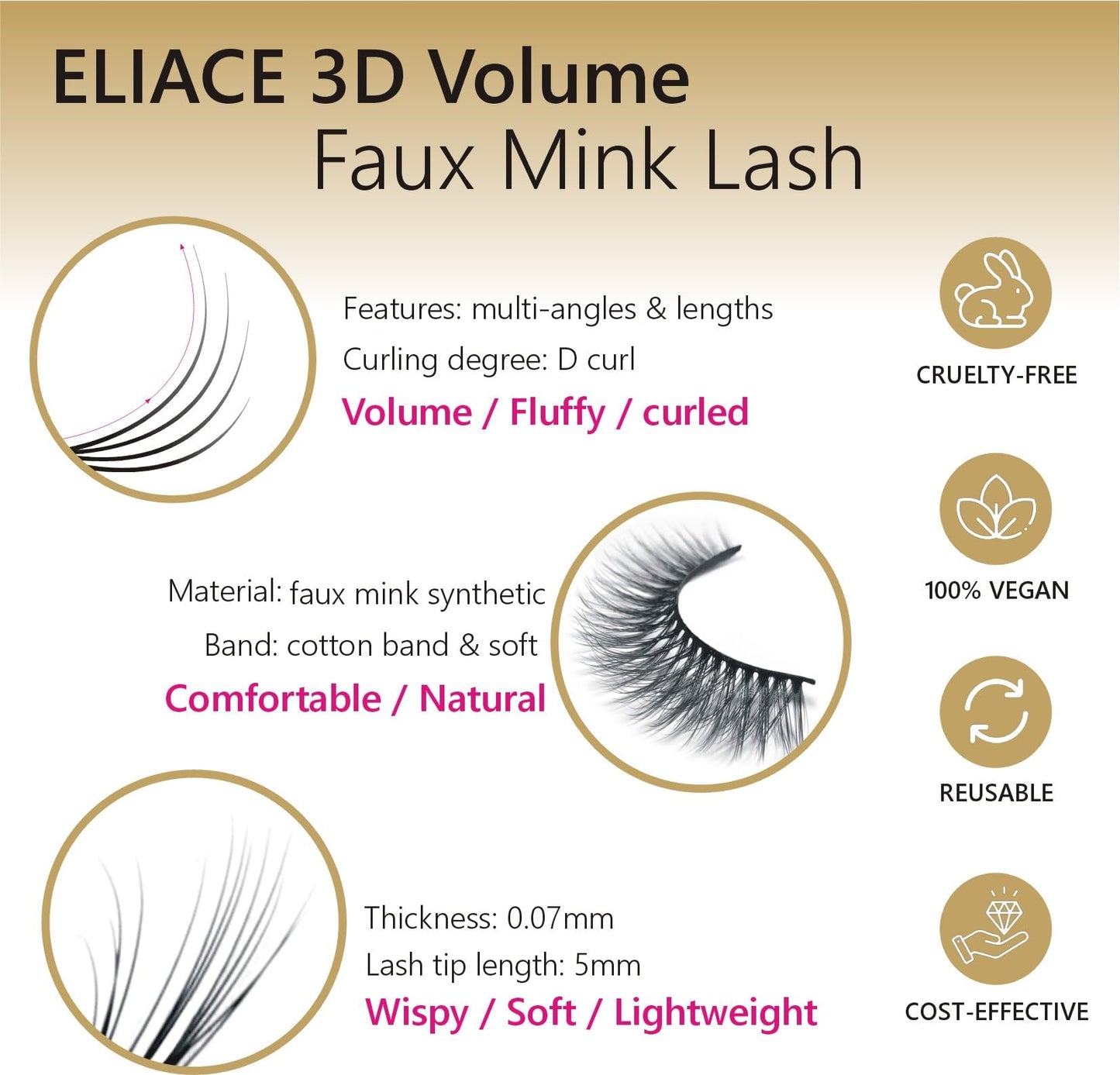 Eliace Eyelashes, 50 Pairs 5 Styles Faux Mink Lashes Natural Look Wispy Fluffy Handmade Cat Eye lashes Pack False Eyelashes Set, Comfortable & Lightweight Fake Lashes Strips,Makeup Fake Eyelashes Pack