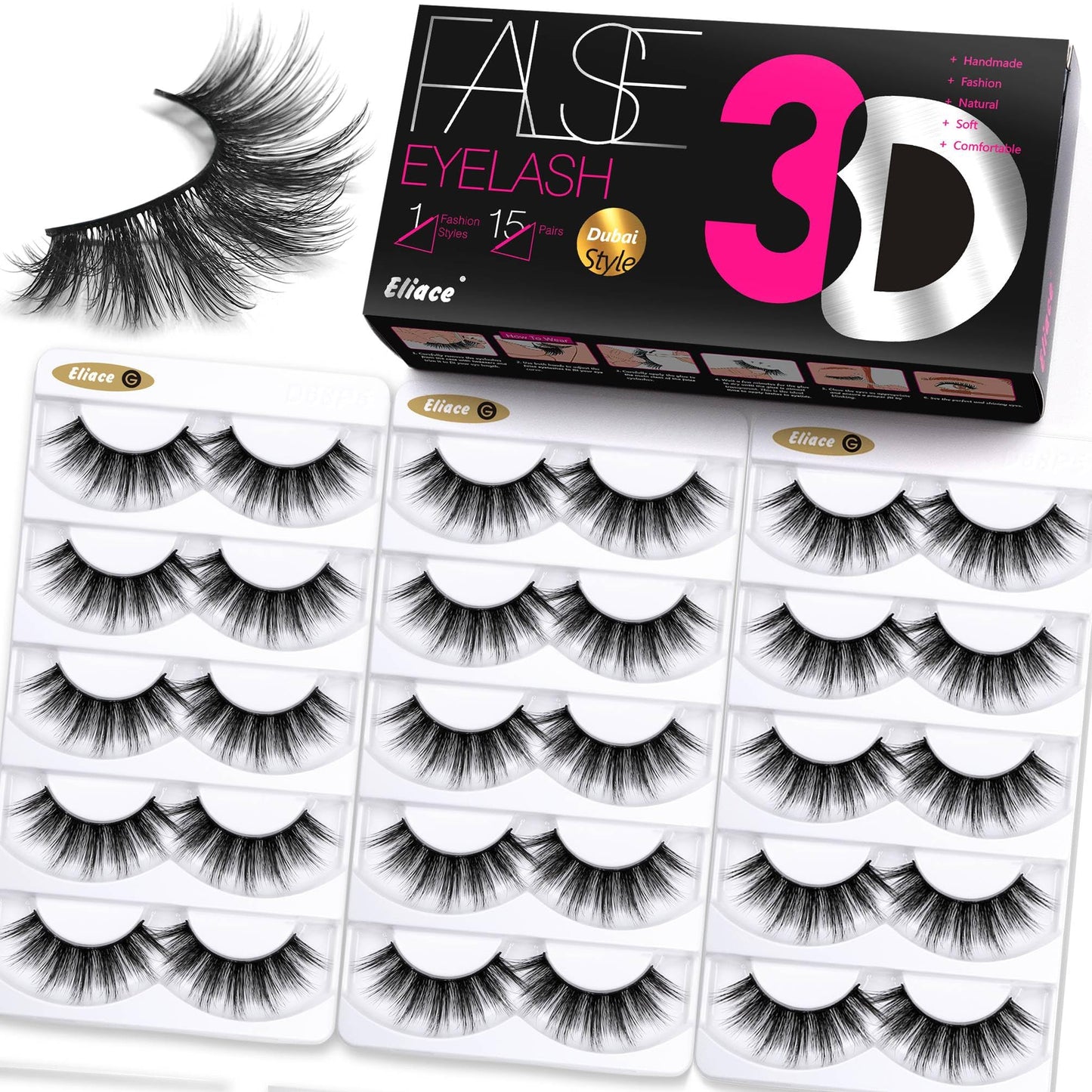 Eliace Eyelashes, 50 Pairs 5 Styles Faux Mink Lashes Natural Look Wispy Fluffy Handmade Cat Eye lashes Pack False Eyelashes Set, Comfortable & Lightweight Fake Lashes Strips,Makeup Fake Eyelashes Pack