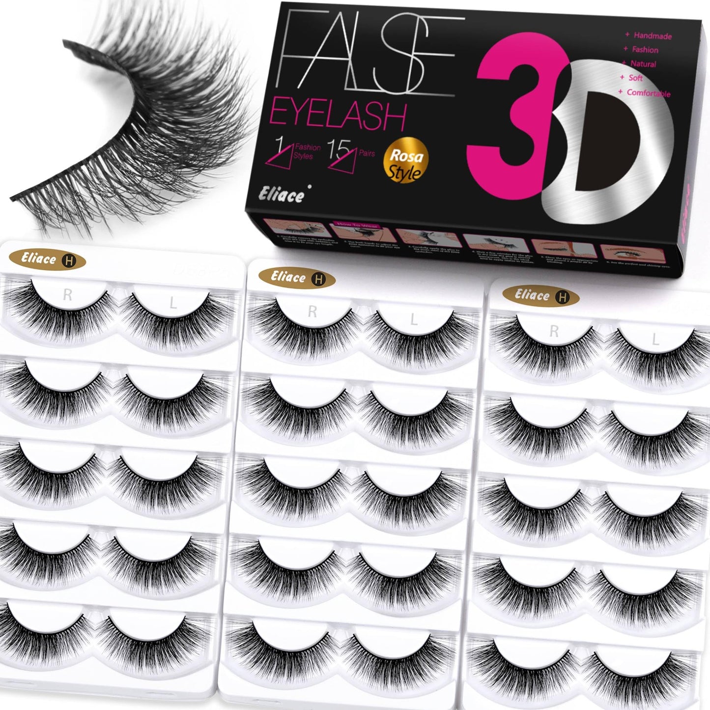 Eliace Eyelashes, 50 Pairs 5 Styles Faux Mink Lashes Natural Look Wispy Fluffy Handmade Cat Eye lashes Pack False Eyelashes Set, Comfortable & Lightweight Fake Lashes Strips,Makeup Fake Eyelashes Pack