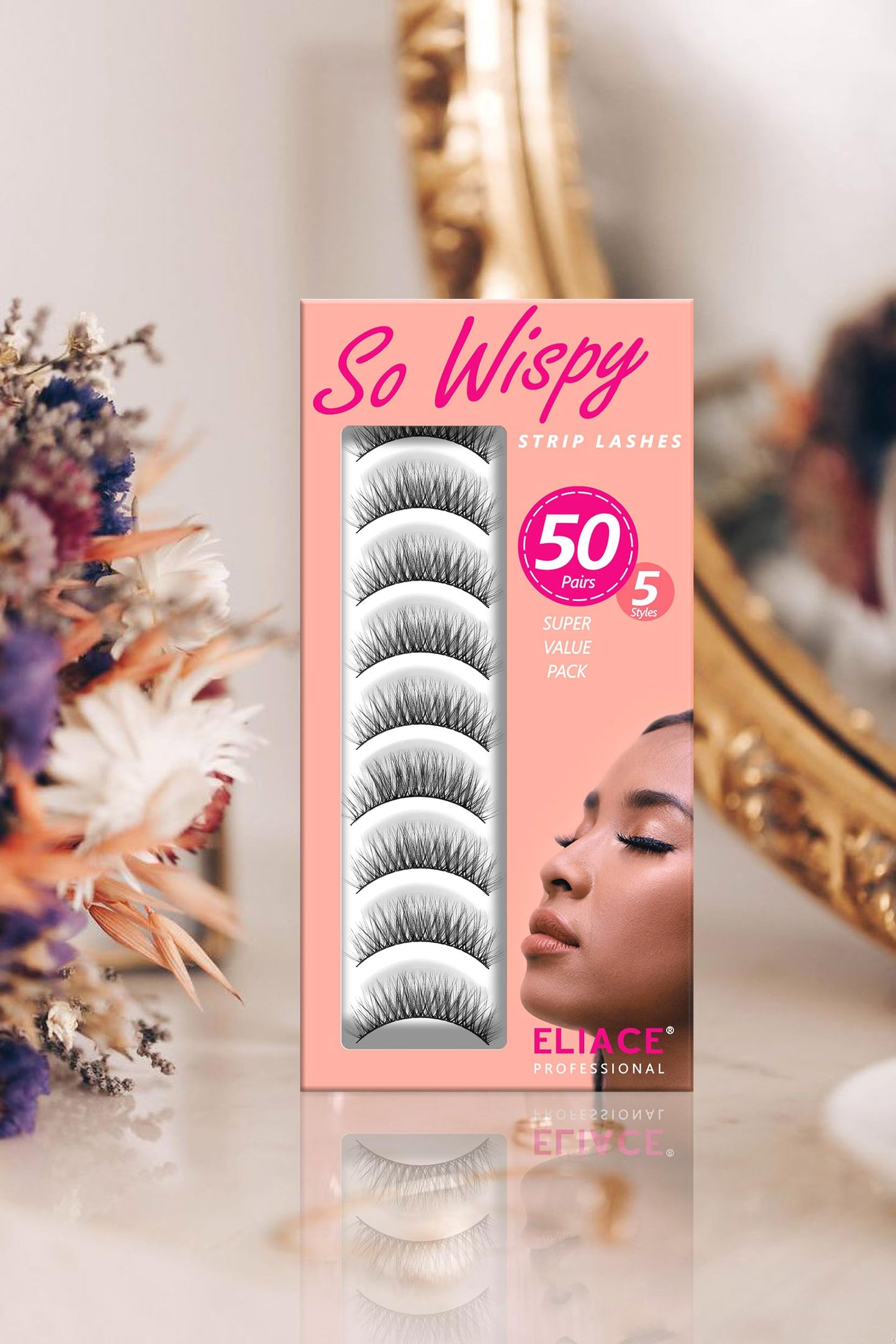 Eliace Eyelashes, 50 Pairs 5 Styles Faux Mink Lashes Natural Look Wispy Fluffy Handmade Cat Eye lashes Pack False Eyelashes Set, Comfortable & Lightweight Fake Lashes Strips,Makeup Fake Eyelashes Pack