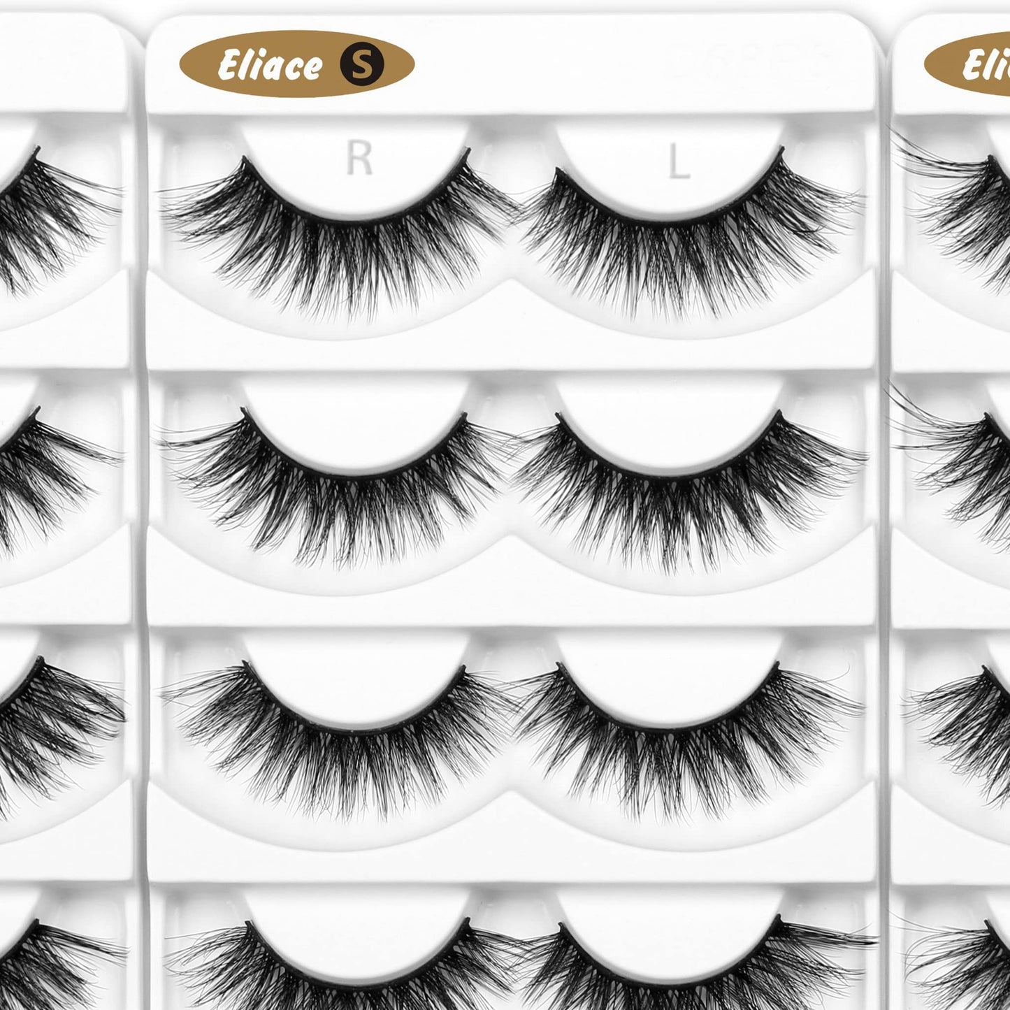 Eliace Eyelashes, 50 Pairs 5 Styles Faux Mink Lashes Natural Look Wispy Fluffy Handmade Cat Eye lashes Pack False Eyelashes Set, Comfortable & Lightweight Fake Lashes Strips,Makeup Fake Eyelashes Pack