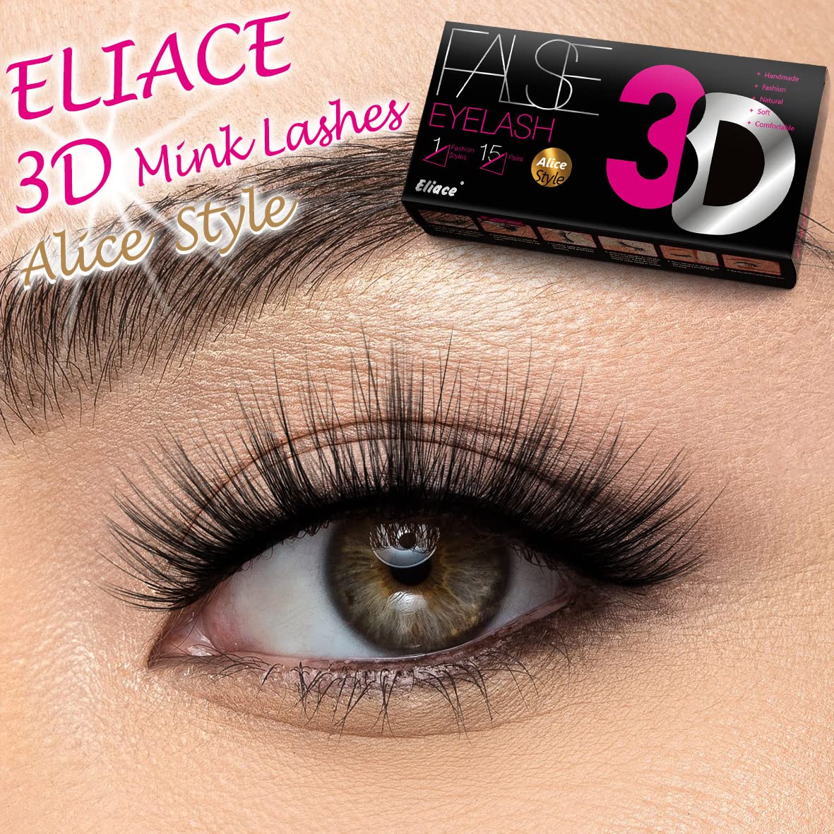 Eliace Eyelashes, 50 Pairs 5 Styles Faux Mink Lashes Natural Look Wispy Fluffy Handmade Cat Eye lashes Pack False Eyelashes Set, Comfortable & Lightweight Fake Lashes Strips,Makeup Fake Eyelashes Pack