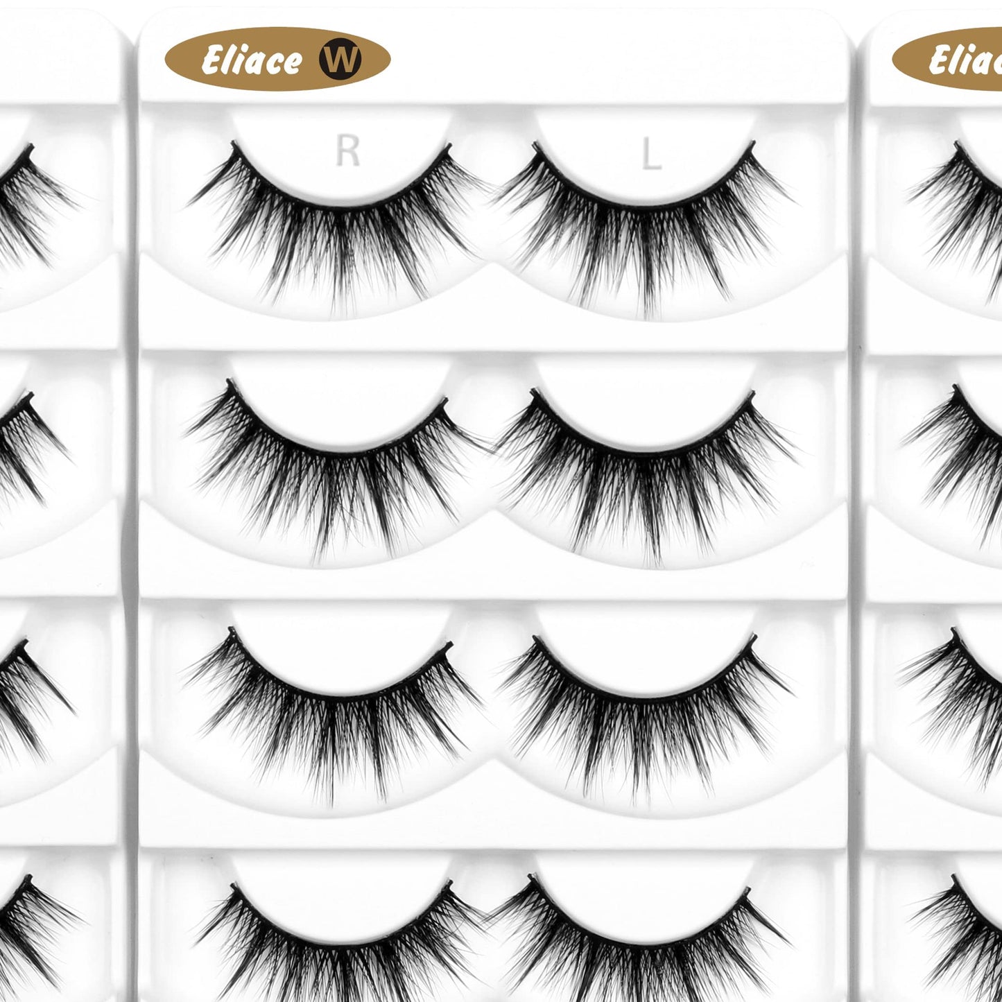 Eliace Eyelashes, 50 Pairs 5 Styles Faux Mink Lashes Natural Look Wispy Fluffy Handmade Cat Eye lashes Pack False Eyelashes Set, Comfortable & Lightweight Fake Lashes Strips,Makeup Fake Eyelashes Pack