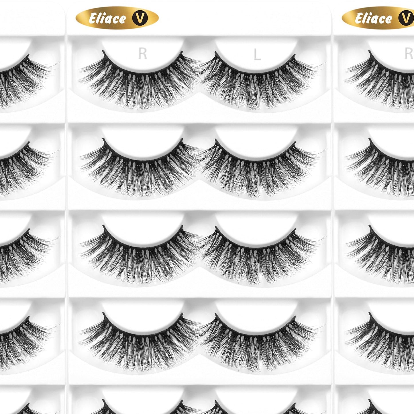 Eliace Eyelashes, 50 Pairs 5 Styles Faux Mink Lashes Natural Look Wispy Fluffy Handmade Cat Eye lashes Pack False Eyelashes Set, Comfortable & Lightweight Fake Lashes Strips,Makeup Fake Eyelashes Pack