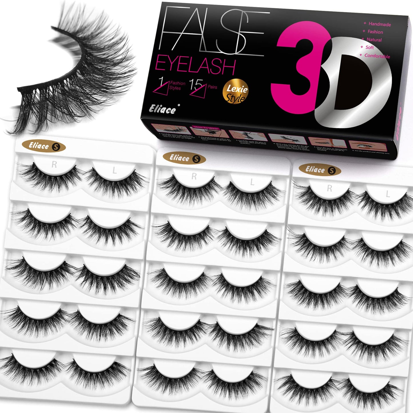 Eliace Eyelashes, 50 Pairs 5 Styles Faux Mink Lashes Natural Look Wispy Fluffy Handmade Cat Eye lashes Pack False Eyelashes Set, Comfortable & Lightweight Fake Lashes Strips,Makeup Fake Eyelashes Pack