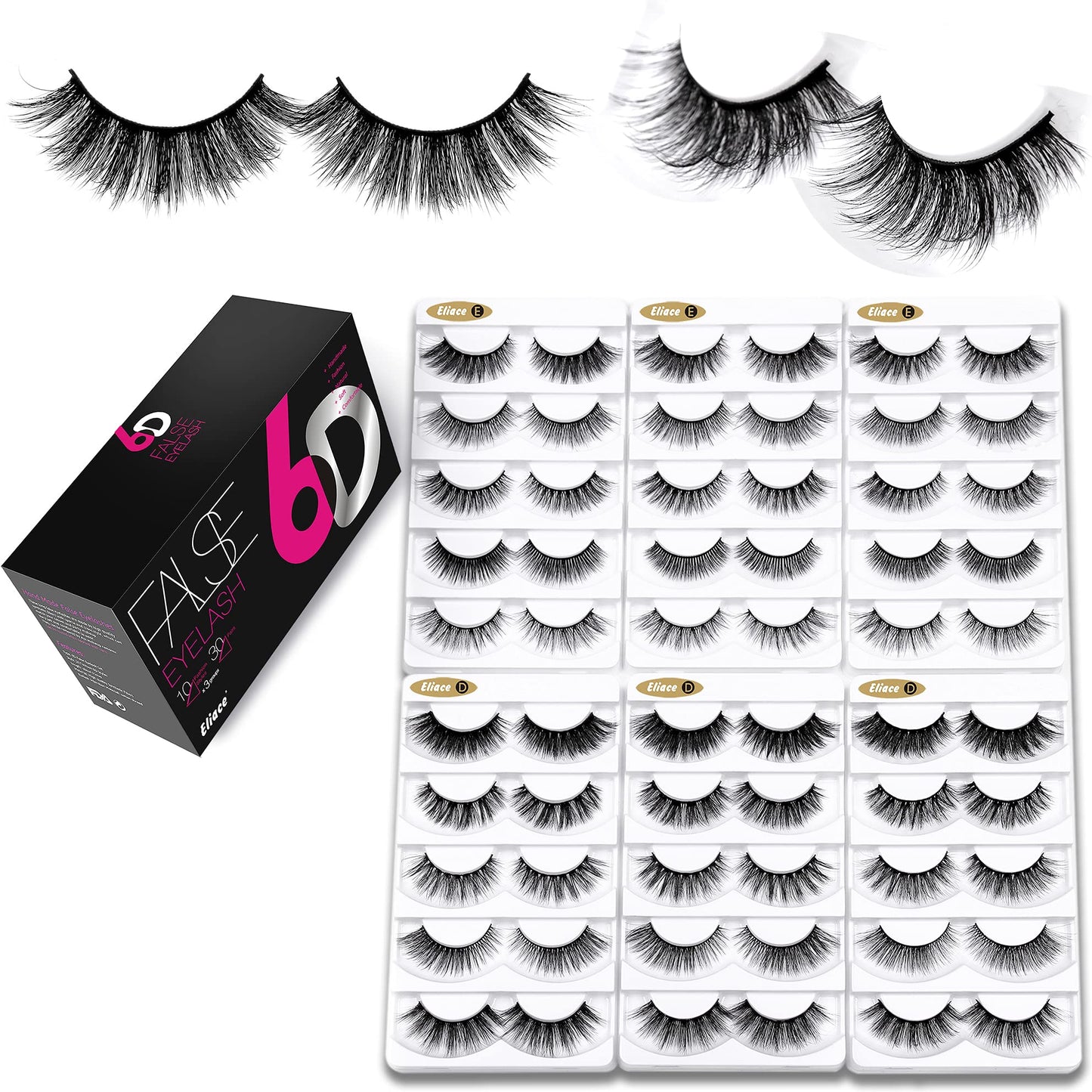 Eliace Eyelashes, 50 Pairs 5 Styles Faux Mink Lashes Natural Look Wispy Fluffy Handmade Cat Eye lashes Pack False Eyelashes Set, Comfortable & Lightweight Fake Lashes Strips,Makeup Fake Eyelashes Pack