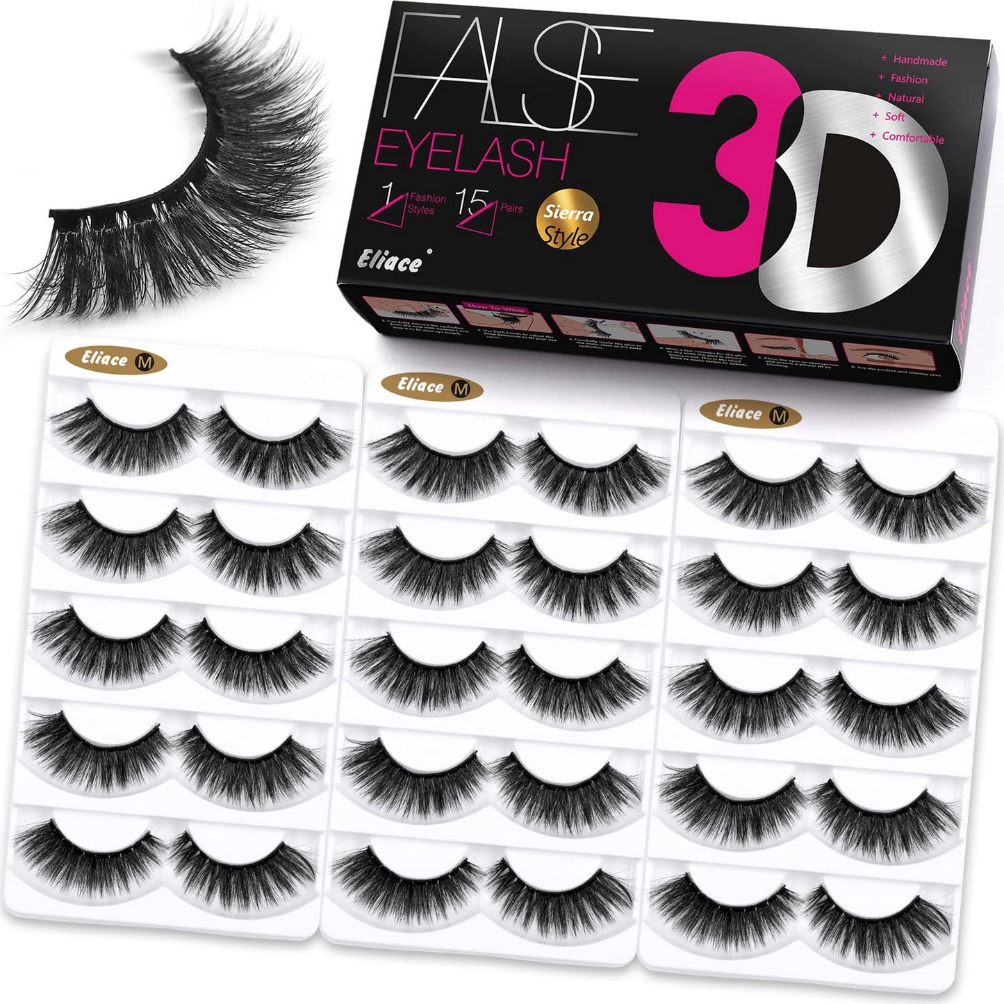 Eliace Eyelashes, 50 Pairs 5 Styles Faux Mink Lashes Natural Look Wispy Fluffy Handmade Cat Eye lashes Pack False Eyelashes Set, Comfortable & Lightweight Fake Lashes Strips,Makeup Fake Eyelashes Pack