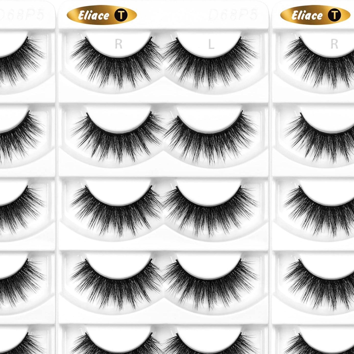 Eliace Eyelashes, 50 Pairs 5 Styles Faux Mink Lashes Natural Look Wispy Fluffy Handmade Cat Eye lashes Pack False Eyelashes Set, Comfortable & Lightweight Fake Lashes Strips,Makeup Fake Eyelashes Pack