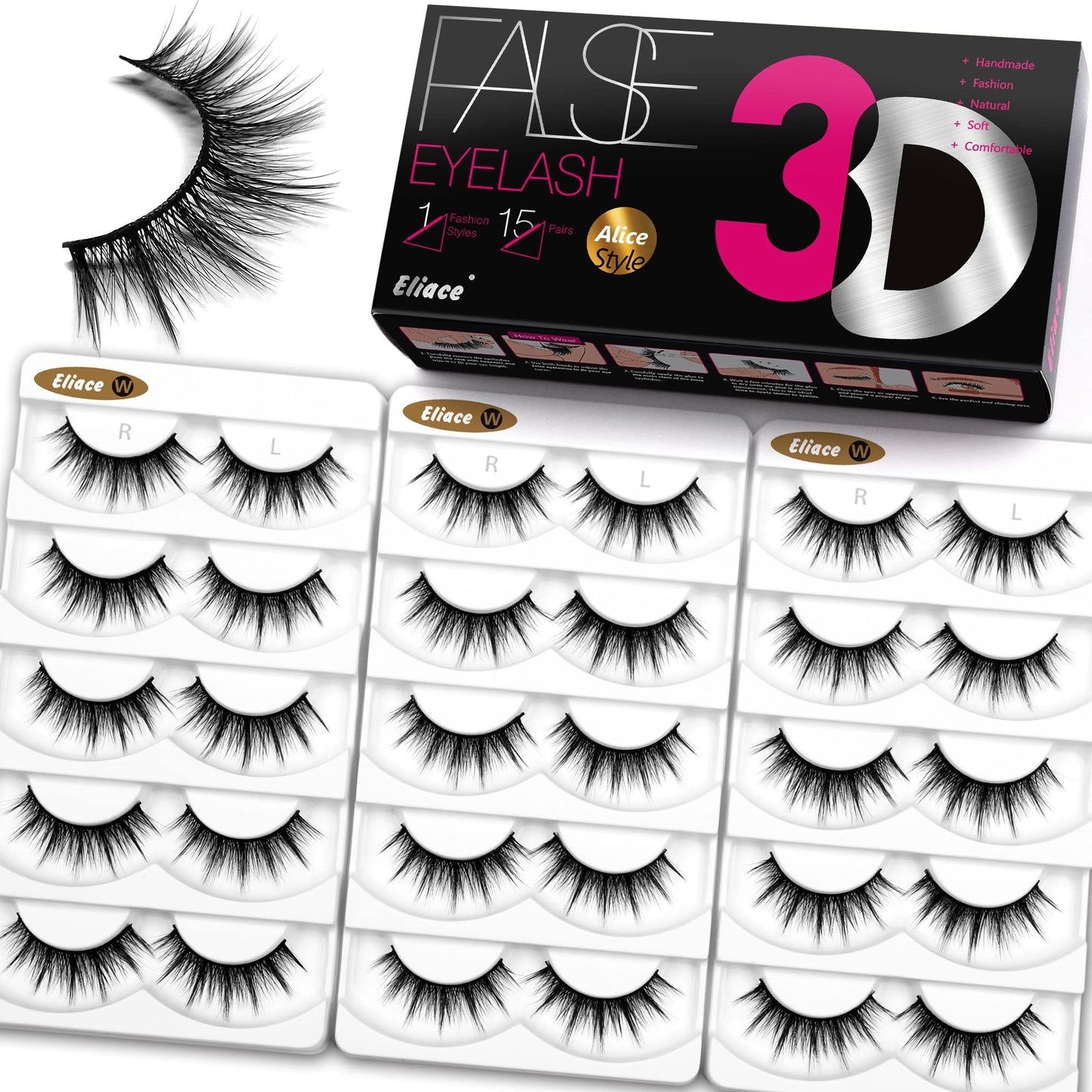 Eliace Eyelashes, 50 Pairs 5 Styles Faux Mink Lashes Natural Look Wispy Fluffy Handmade Cat Eye lashes Pack False Eyelashes Set, Comfortable & Lightweight Fake Lashes Strips,Makeup Fake Eyelashes Pack