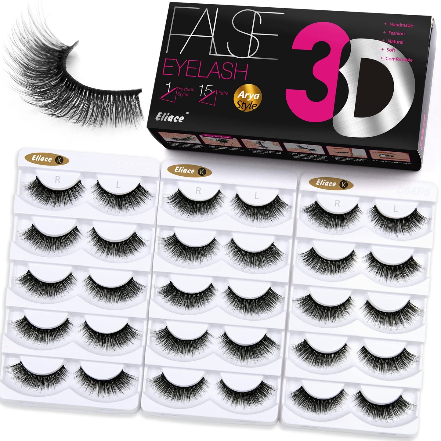 Eliace Eyelashes, 50 Pairs 5 Styles Faux Mink Lashes Natural Look Wispy Fluffy Handmade Cat Eye lashes Pack False Eyelashes Set, Comfortable & Lightweight Fake Lashes Strips,Makeup Fake Eyelashes Pack