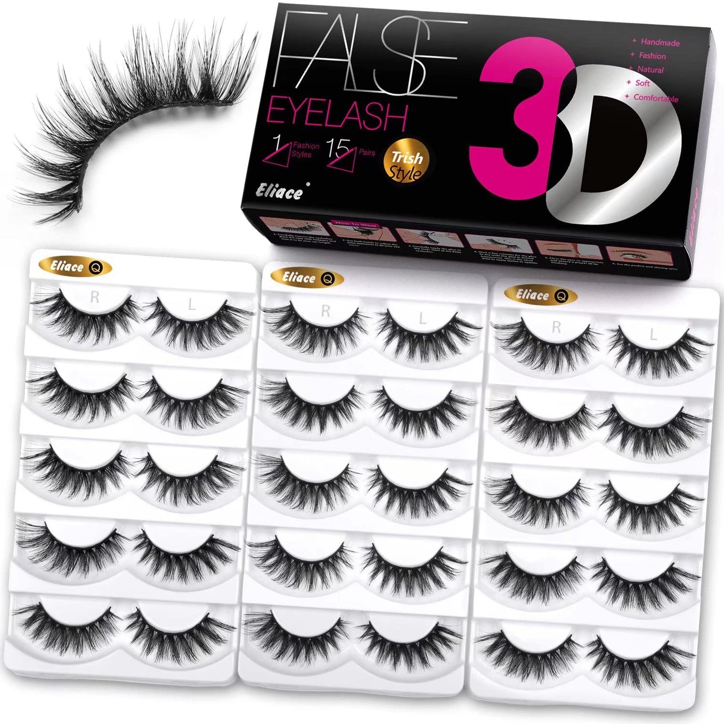 Eliace Eyelashes, 50 Pairs 5 Styles Faux Mink Lashes Natural Look Wispy Fluffy Handmade Cat Eye lashes Pack False Eyelashes Set, Comfortable & Lightweight Fake Lashes Strips,Makeup Fake Eyelashes Pack