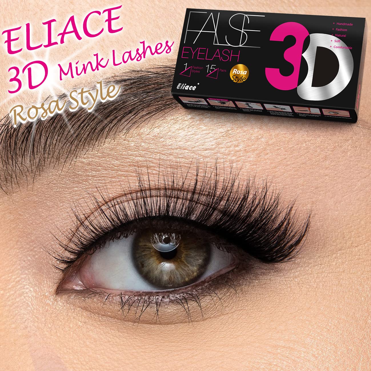 Eliace Eyelashes, 50 Pairs 5 Styles Faux Mink Lashes Natural Look Wispy Fluffy Handmade Cat Eye lashes Pack False Eyelashes Set, Comfortable & Lightweight Fake Lashes Strips,Makeup Fake Eyelashes Pack