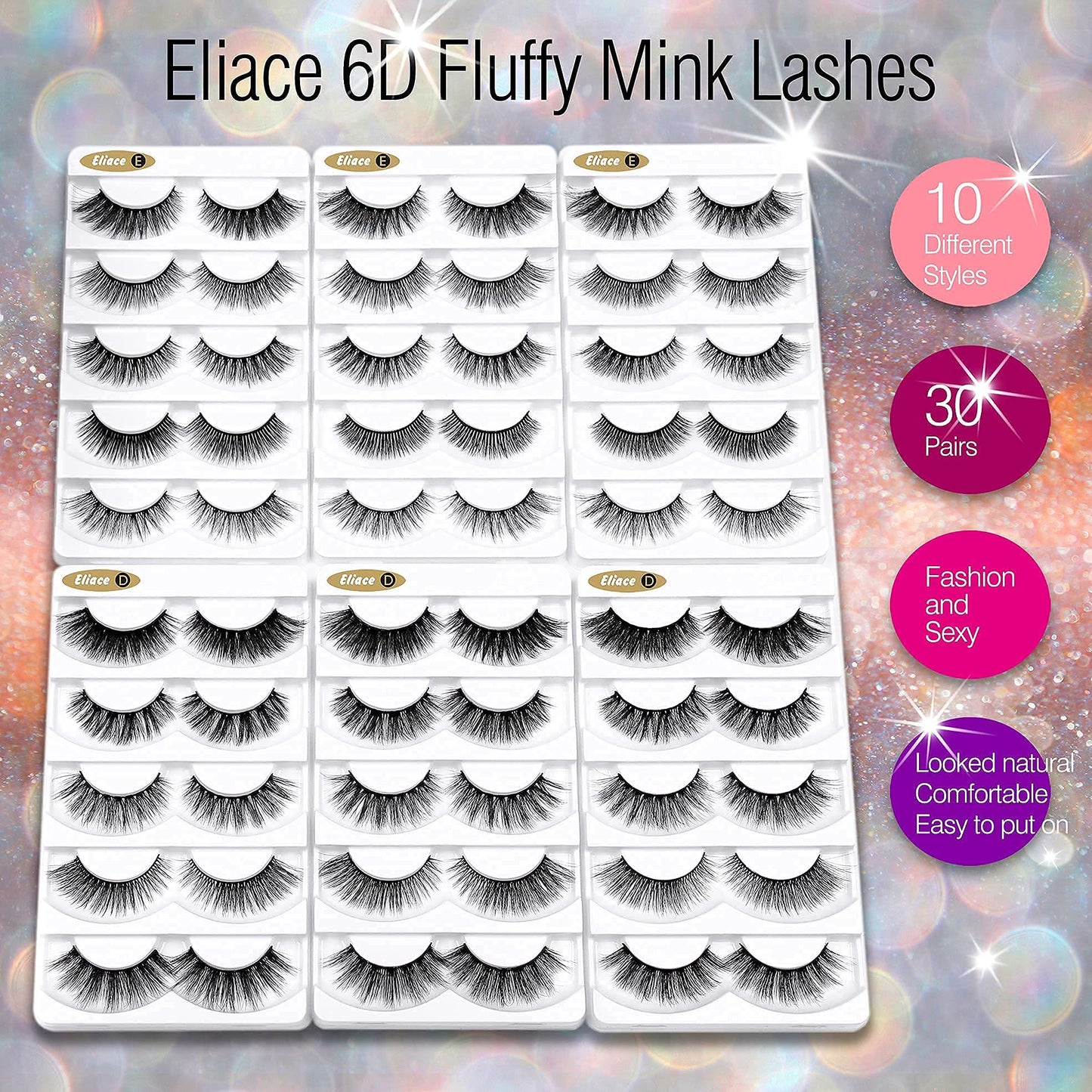 Eliace Eyelashes, 50 Pairs 5 Styles Faux Mink Lashes Natural Look Wispy Fluffy Handmade Cat Eye lashes Pack False Eyelashes Set, Comfortable & Lightweight Fake Lashes Strips,Makeup Fake Eyelashes Pack