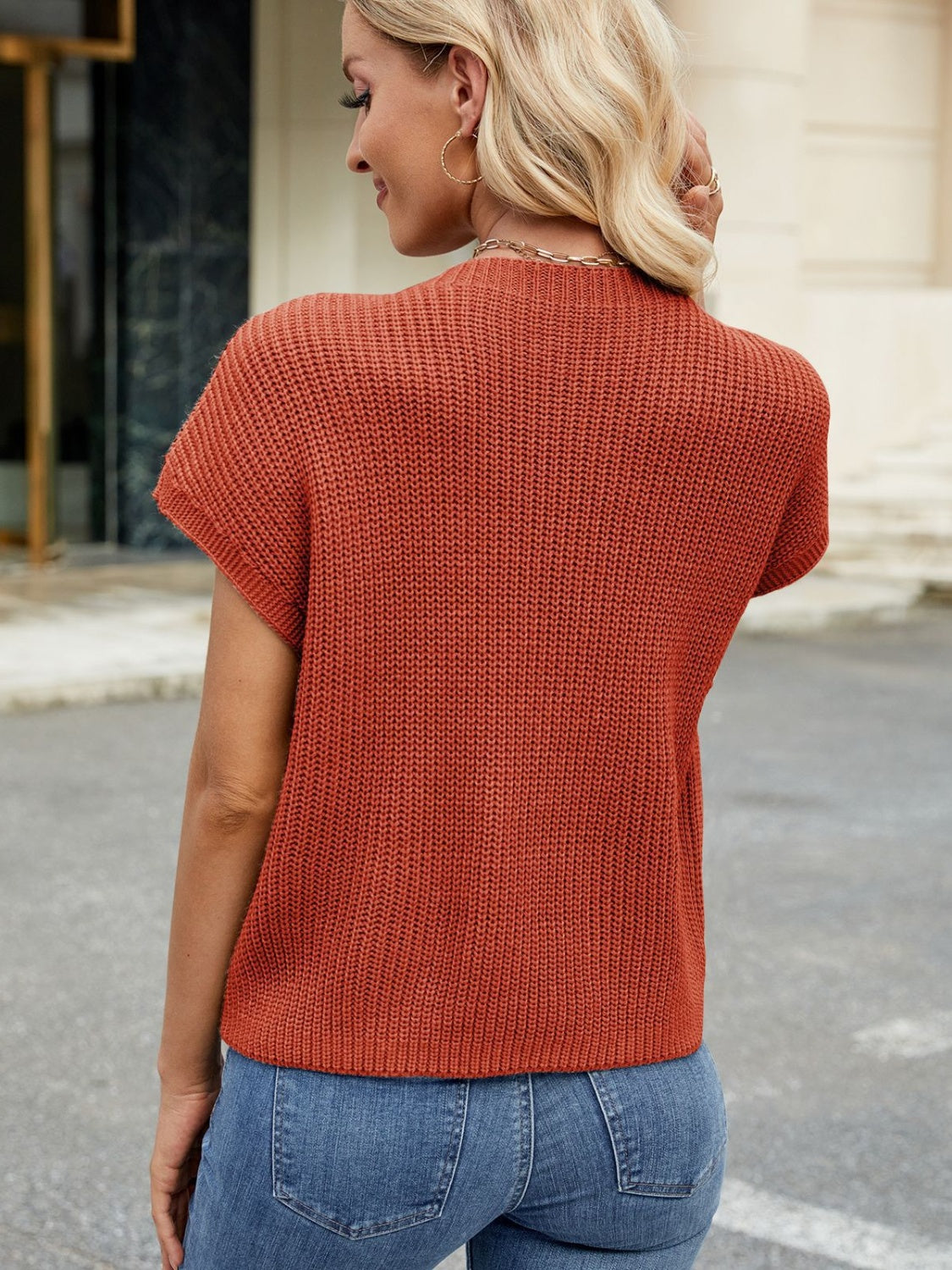 Round Neck Short Sleeve Sweater