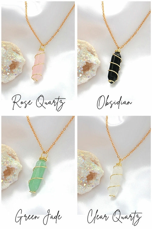 18K Double Ended Natural Healing Crystals Hand Wired Necklace