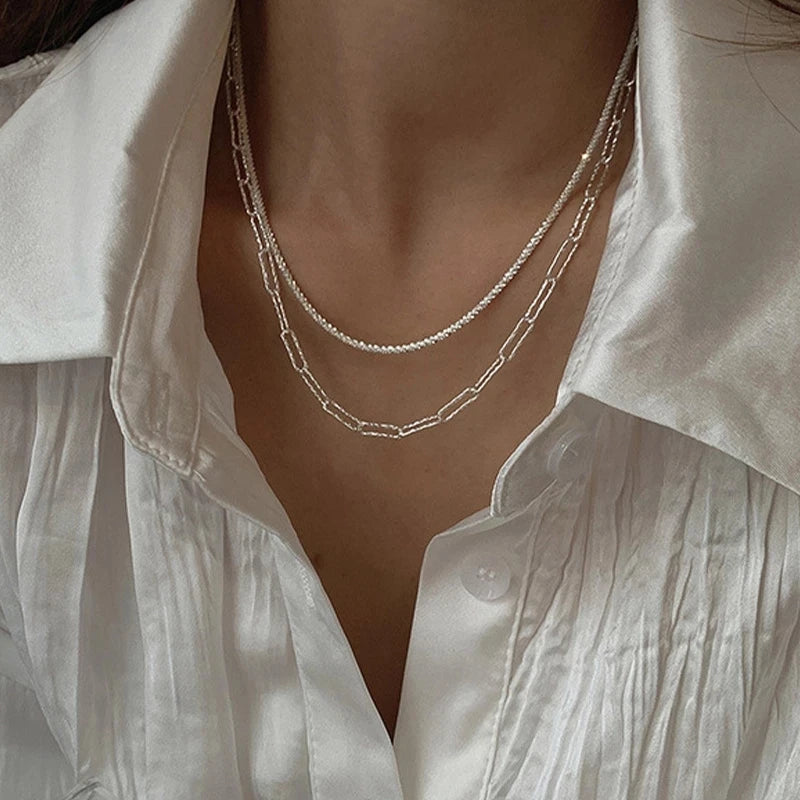 New Popular Silver Colour Sparkling Clavicle Chain Choker Necklace For Women Fine Jewelry Wedding Party Gift